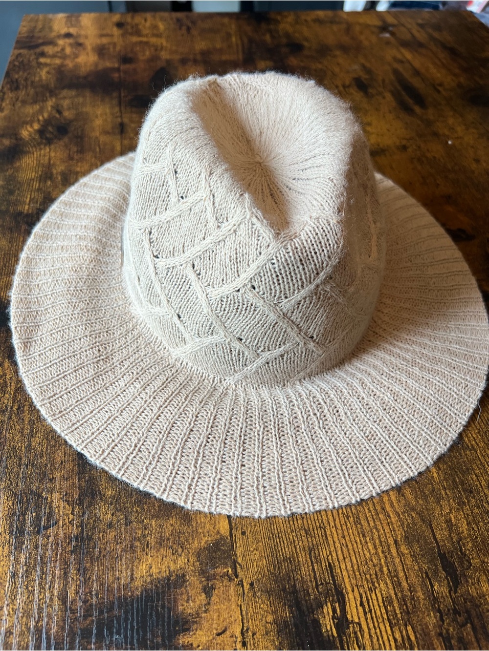 Calvin Klein Cream Knit Wide-Brim Fedora Hat